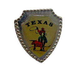 Vintage Texas Tourist Shield Crest Lapel Pin W/ Cowboy - $14.84