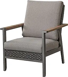 Outdoor Wicker Chair Patio Dining Rattan Grey Cushion - $370.99