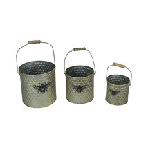 Set of 3 Galvanized Metal Honeycomb Textured and Bumblebee Nesting Buckets - $42.56