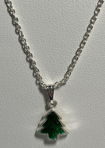 Jewelry Necklace  Chain Silver tone Enameled Christmas Tree 17&quot; Long Tre... - $5.00