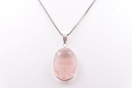 Rhodium Polished Handcrafted Morganite Oval Shape Pendant Necklace Daily Wear - £20.12 GBP+