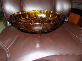 Indiana Glass Embossed Fruit Grape 4 Footed Bowl Vintage Amber Oval Euc - £43.27 GBP