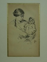 Hermann Struck Vintage 1940s Signed Ink Painting, Mother and Child, 25 x 15 cm - £67.78 GBP
