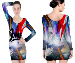 David Bowie Printed Polyester Long Sleeve Bodycon Edgy and Stylish - £19.48 GBP+