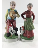 Vintage Figurine Set - Old Farming Couple / Roosters Pair #51 . 7.25&quot; Tall - £14.92 GBP