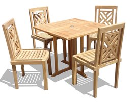 Windsor&#39;s Grade A Teak, 35&quot; Sq Drop Leaf Table W/ 4 Chippendale Stacking Chairs - £2,178.24 GBP