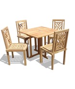 Windsor&#39;s Grade A Teak, 35&quot; Sq Drop Leaf Table W/ 4 Chippendale Stacking... - $2,725.00