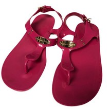 Michael Kors Logo Women Jelly Thong Ankle Strap Sandals Flat Hot Pink Sz 8 - £21.13 GBP