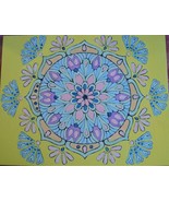 Painting Mandala Flower Design Colorful Hand Painted Flowers Blue Pink Y... - $667.49 MXN