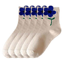 Anysox 5 Pairs One Size 5-8 White Blue Style Cartoon Flower With Candy C... - £21.15 GBP