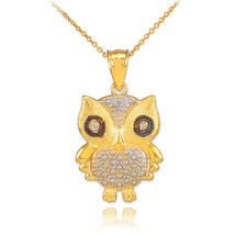 14K Solid Gold Owl Diamonds Pendant Necklace - Yellow, Rose, or White - £192.94 GBP+