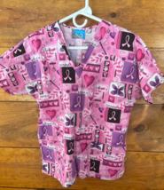 Scrub HQ Breast Cancer Awareness Love Hearts Flowers Ribbons Care XS Scr... - $12.92