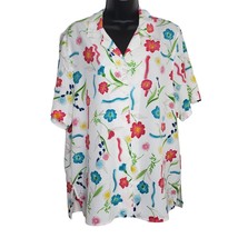Alfred Dunner Women&#39;s Shirt 16 White Floral Pink Blue Yellow Flowers Button Up - £10.39 GBP