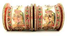 Indian Style Kundan Chura Bridal Red Gold Ivory Rajwadi Wedding Dulhan BangleSet - £25.15 GBP