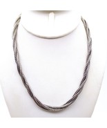 Chunky Chain Twist Necklace, Vintage Double Strand Foxtail Chain in Silv... - £28.92 GBP