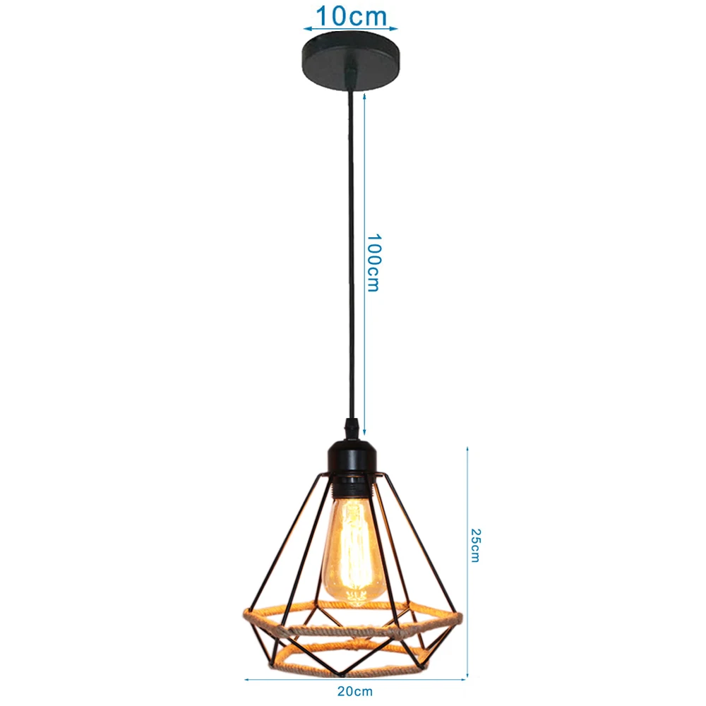 Vintage Industrial Pendant Light Black  Lamp Russia Loft Cage  Shape Hemp Rope L - £174.57 GBP
