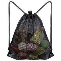 Heavy Duty Mesh Drawstring Backpack Bags Multifunction Ventilated Bag for Soccer - £18.48 GBP