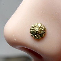 Unique Floral Antique gold finish nose ring corkscrew piercing ring l bend  - £14.40 GBP