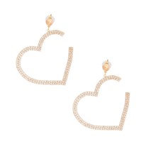 Women&#39;s Clear Rhinestone Open Heart Shaped Dangle Gold Plated Ball Stud Earrings - £26.64 GBP