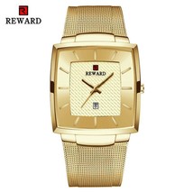 Reward Men Rectangle Watch Top Brand Calendar Watches Male Gold Steel Wr... - £30.87 GBP