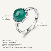 Natural Green Agate Gemstone Ring Simple 925 Sterling Silver Green Onyx Rings Fo - £25.76 GBP
