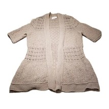 Ann Taylor Loft Long Gray Crochet Knit Open Cardigan Size S Bust 36 Inches - £12.01 GBP