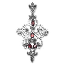Sterling Silver Ornate Marcasite &amp; Garnet Pendant - $1,250.81 MXN