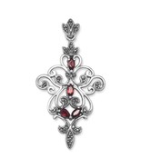 Sterling Silver Ornate Marcasite &amp; Garnet Pendant - €56,62 EUR
