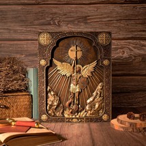 Archangel Michael Wood Carved Plaque, Handcrafted Gifts for Men - $69.99+
