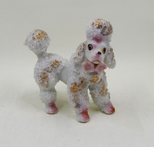 Ceramic White Spaghetti Poodle Figurine Gold Highlight Pink Accent Japan - £15.71 GBP