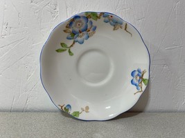 Royal Albert Crown China Japonica Orphaned Saucer  Blue Trim Floral - $9.90