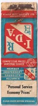 Matchbook Cover IDA Pharmacy Independent Druggists Alliance Excise Tax Paid - $5.93