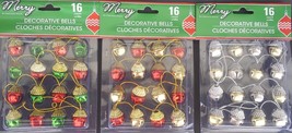 Christmas JINGLE BELL GARLAND 16 1&quot; Bells 28&quot; String SELECT: Red Green G... - £2.34 GBP+