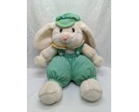 Vintage Dan Dee White Bunny Rabbit Green Overalls Plush Stuffed Animal 12&quot; - £38.75 GBP