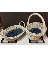 Large Easter Basket LOT of 2 VTG Oval Woven Wicker Painted Distressed White - £19.39 GBP