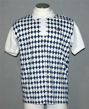 MADA Navy Blue White Diamonds 3-Button Collar Polo S/S Shirt Men&#39;s L NWT Sample - £24.10 GBP