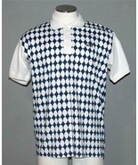 MADA Navy Blue White Diamonds 3-Button Collar Polo S/S Shirt Men&#39;s L NWT... - $41.01 CAD