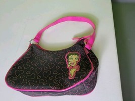 Betty Boop Handbag Hand Bag Purse Black Pink Hearts Vintage 2005 - £46.27 GBP