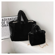 Korean Style Plush Small Square Bag Large Capacity Furry Tote Bag Chain Shoulder - £22.80 GBP