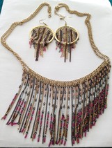 gorgeous jewelry set multi strand beaded necklace 32" & pierced earrings  - £39.32 GBP