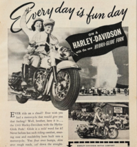 1949 Harley Davidson Motorcycle Advertisement Hydra Glide Forks Fun DWU16A - $458.27 MXN