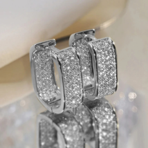 Silver Plated Hoop Earrings With Cubic Zirconia Hip Hop Jewelry Unisex, Men - £10.38 GBP