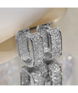 Silver Plated Hoop Earrings With Cubic Zirconia Hip Hop Jewelry Unisex, Men - £10.31 GBP
