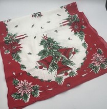 Vintage Christmas Table Runner Bells Holly Red Green Gold 1950s Kitsch 16x40 - $21.49