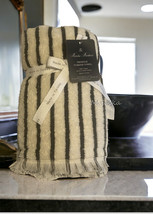 Brooks Brothers Hand Towels Set of 2 Ivory Chocolate Striped Made In Turkey - £37.45 GBP