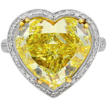Two Tone Halo Heart Yellow Diamond Simulants Wedding Ring - Sterling Silver Ring - £79.12 GBP