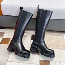 Knee-length Long Boots Women Autumn Genuine Leather High Heels Platform Knight B - £98.11 GBP