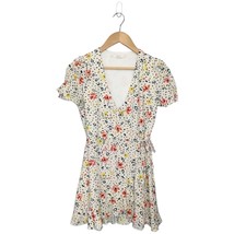 Zara Trafaluc Ditsy Floral Wrap Tie Ruffle Mini Dress Cream XS - $26.72