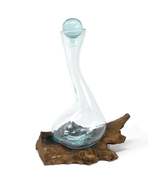 Molton Glass Wine Decanter On Wooden Stand - £37.27 GBP