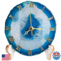 Jic Gem Agate Clock Crystal Desk Shelf Clocks Home Decor Blue - $61.94